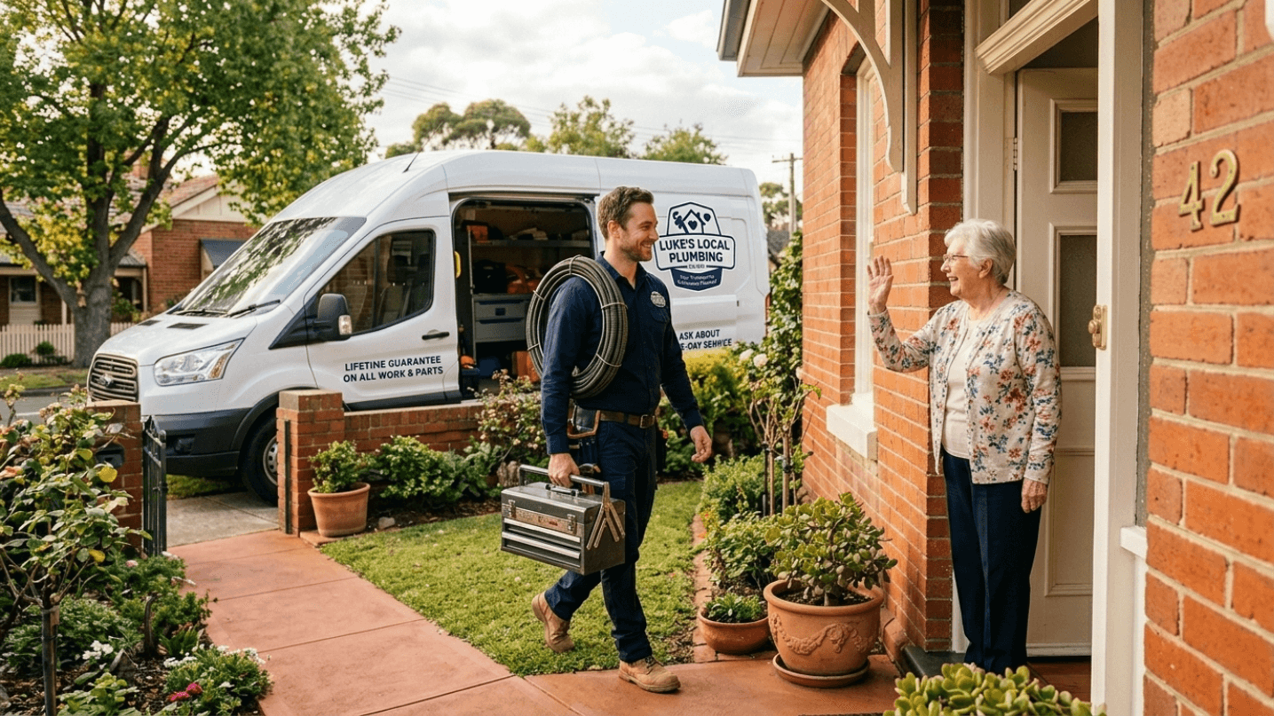 Luke arriving at a customer's home with the branded van